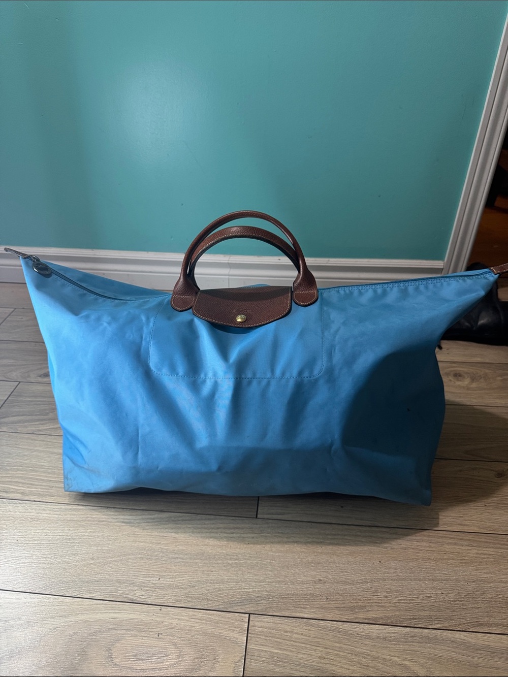 Longchamp Light Blue Nylon Travel Tote